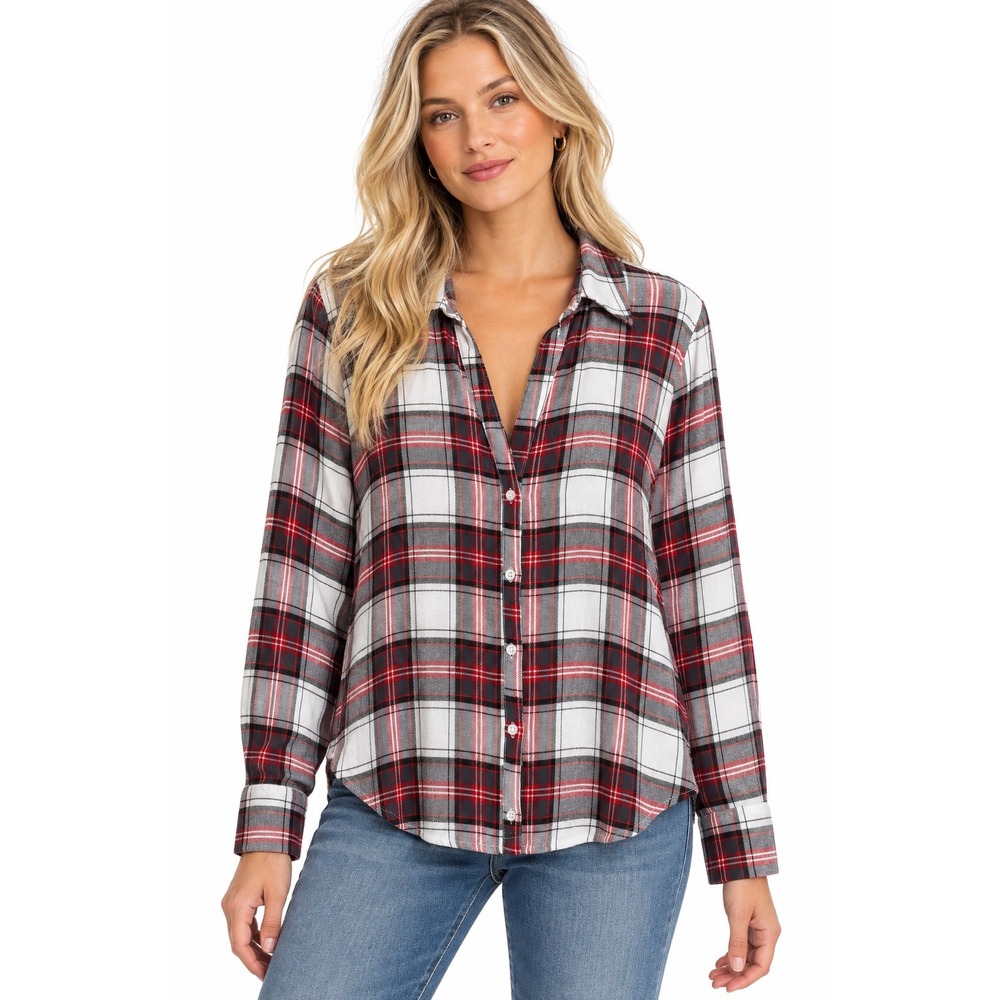 Como Vintage XL Red Black White Plaid Button Down Shirt Rayon Blend